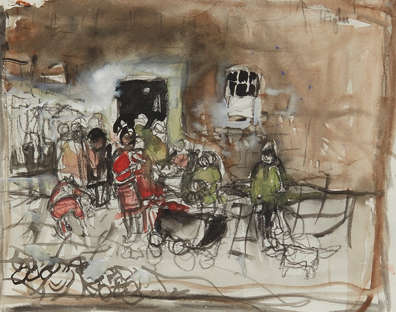 LOT 162 | § JOAN EARDLEY R.S.A (SCOTTISH 1921-1963) | CHILDREN PLAYING IN THE STREET Charcoal and watercolour | 17.5cm x 22.5cm (7in x 9in) | £4,000 - £6,000 + fees